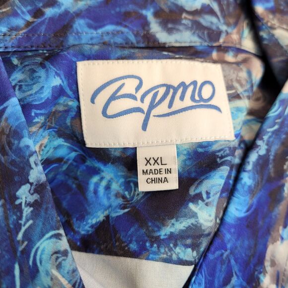 EPMO Men's Short Sleeve Button-Up Shirt Blue Abstract Ocean Print Casual Top XXL - Picture 6 of 9